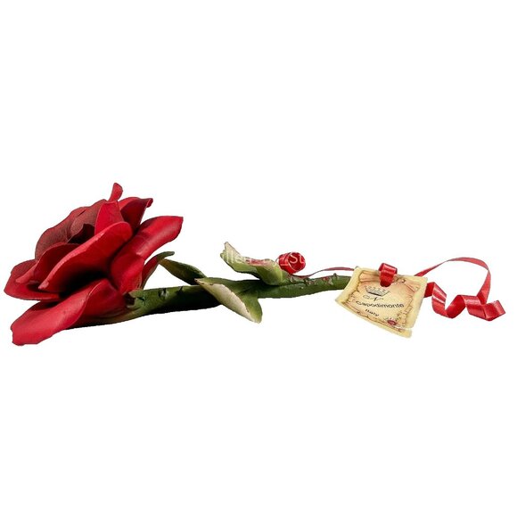 Capodimonte Naples Italy Handmade Hand-Painted Porcelain Red Rose w/ Green Stem - Picture 9 of 16